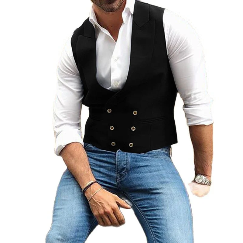 Men\'s Suit Vest Double Breasted Wedding Groom Vests Retro Slim Steampunk Waistcoat Sleeveless Jacket Men