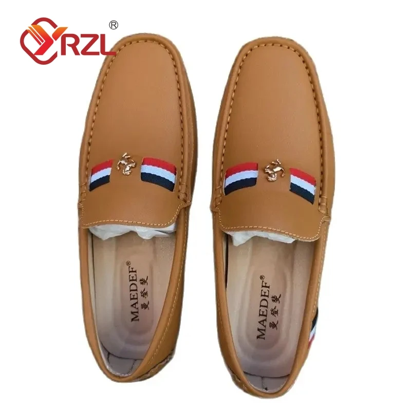 YRZL Loafers Men New Design PU Leather Loafers for Man Casual Slip on Moccasins Men Comfy Brown Moccasin Driving Loafers for Men