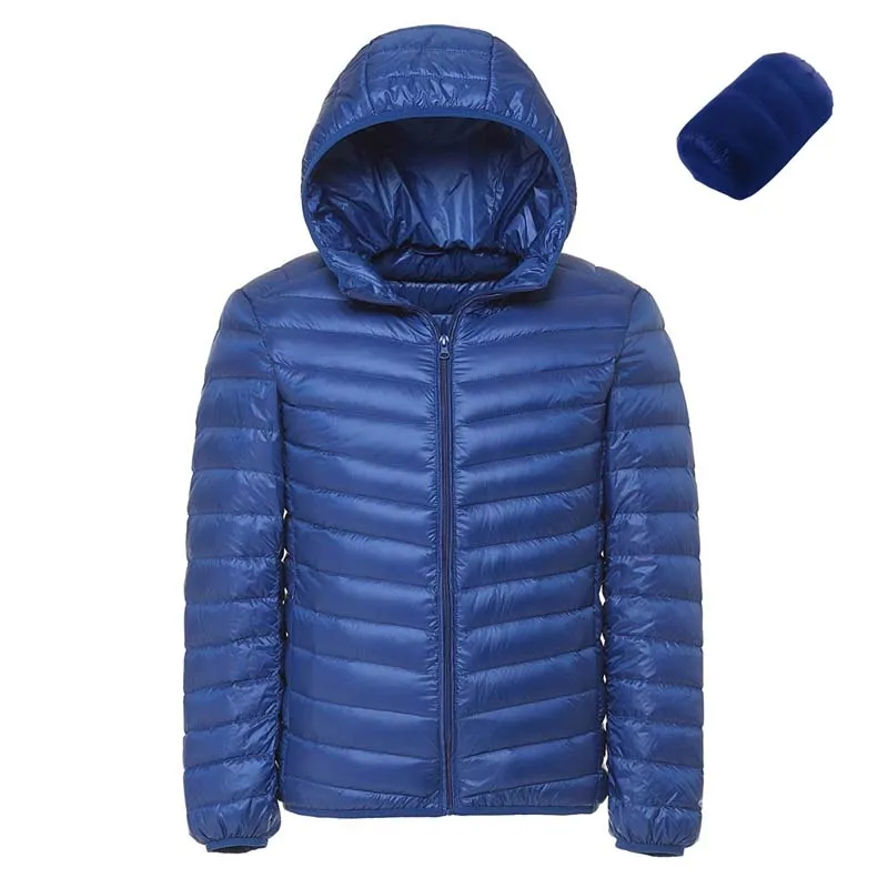 Veste à capuche ultralégère en duvet de canard blanc pour homme, chaude, ligne, Portable, paquet, 2021