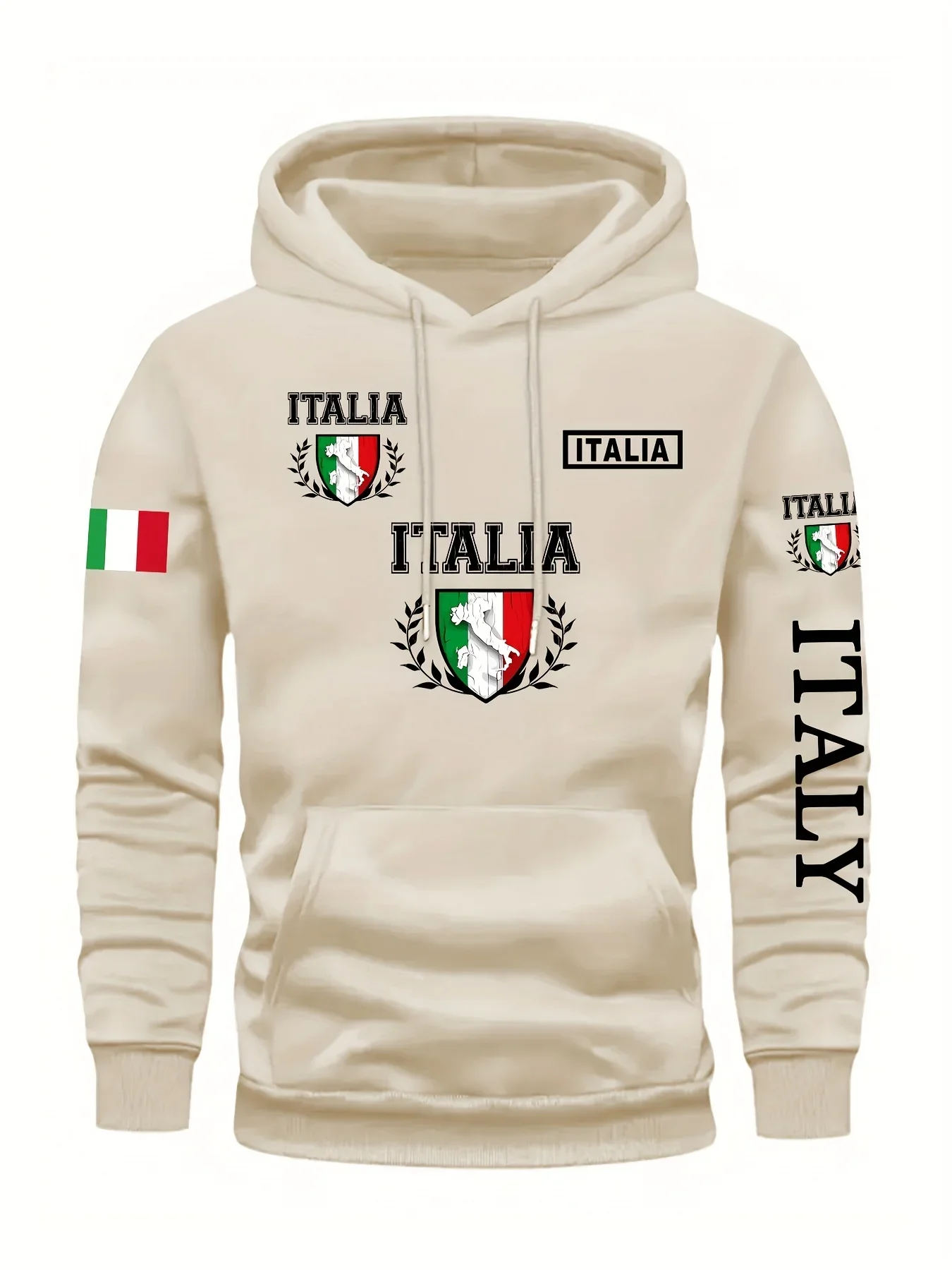 Men's Italy Print Pullover Front Pocket Machine Washable Autumn Winter Comfort Fit Italy Sweatshirt Comfortable Knit Fabric