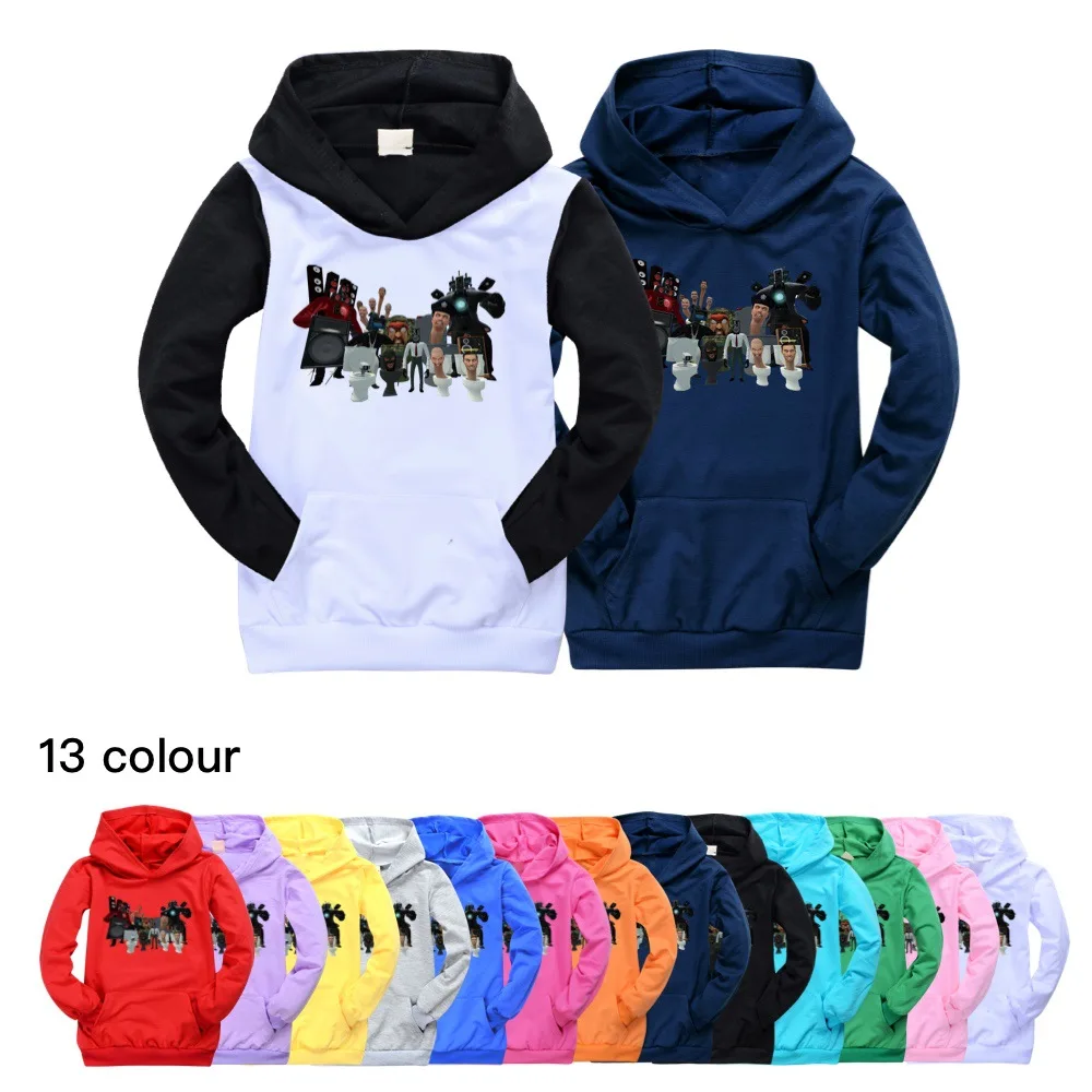 Kids Clothes Boys Pocket Hoodies Skibidi Toilet Cartoon Pattern Autumn Outwear Children Sweatshirts Girl T-shirt Cotton Pullover