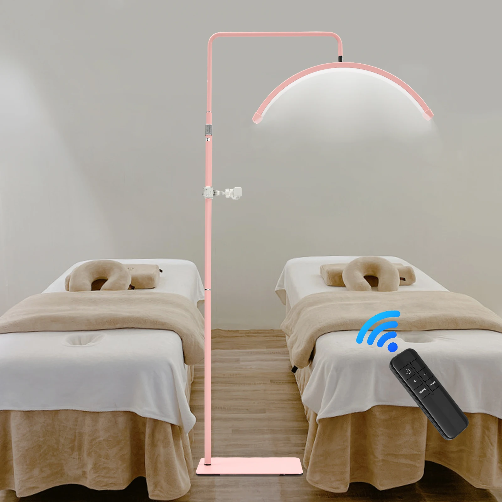 Pink Lash Light LED Floor Lamp Adjustable Standing Lamp w/Remote Control & Mobile Phone Holder Half Moon Lash Light for Reading