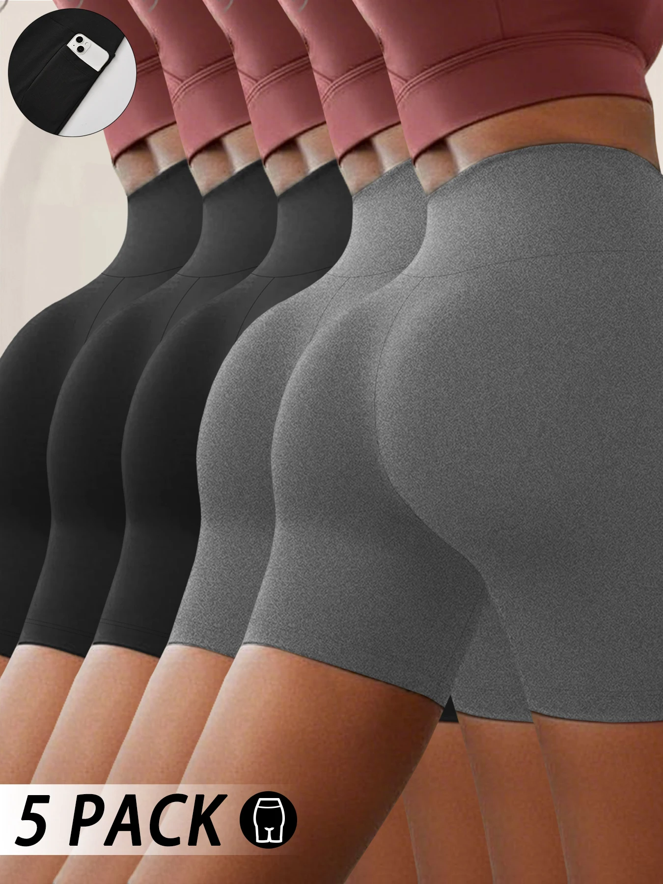 

5 Pack High Waisted Biker For Women With Pockets Tummy Control No See Through Workout Running Yoga Push Up Gym Fitness Shorts