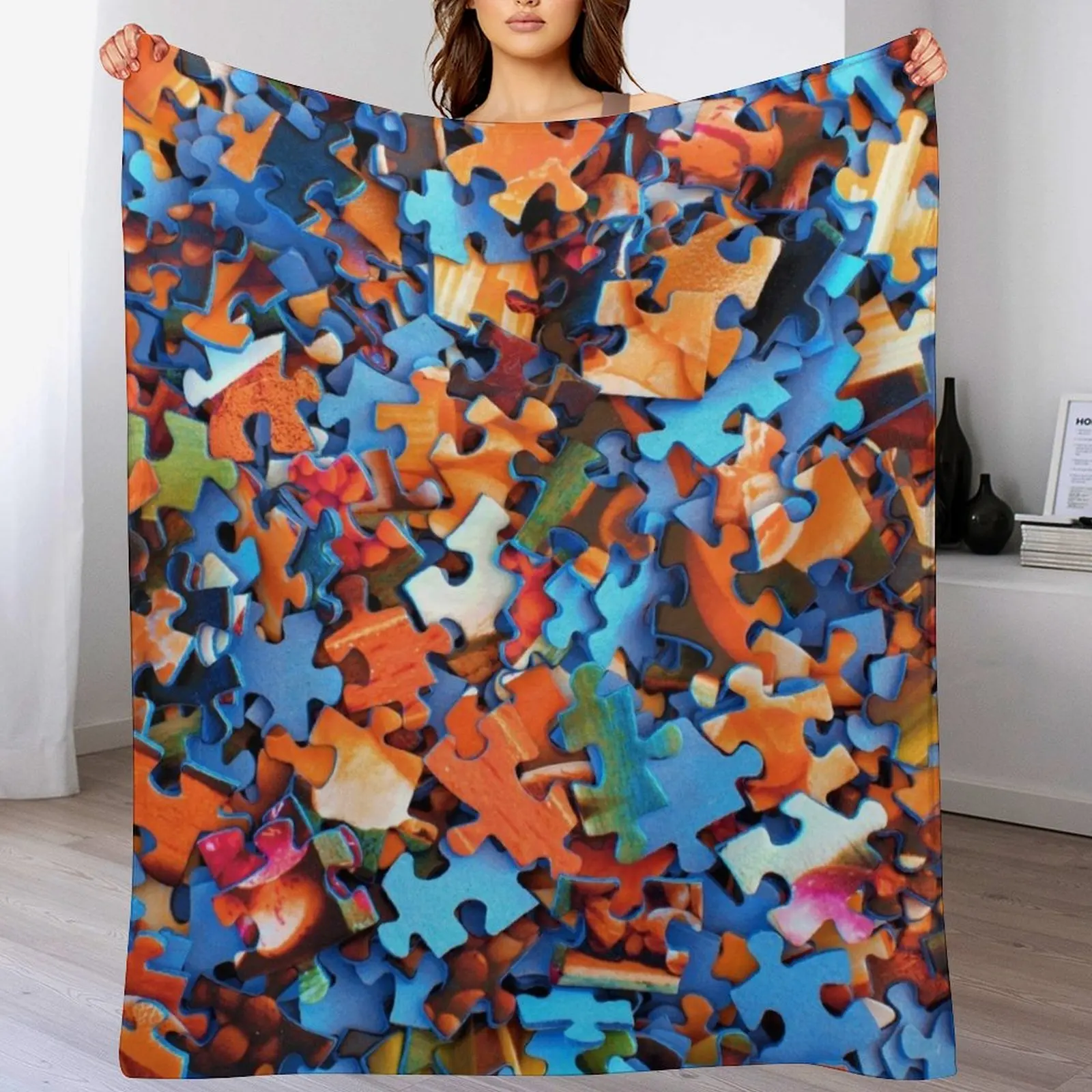 Jigsaw Puzzle Pieces Throw Blanket Flannel Sofa Quilt Blankets