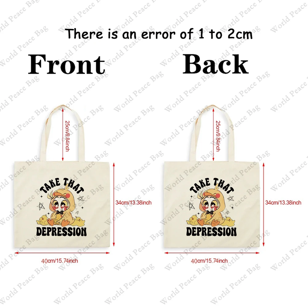1 pc Halloween Lucifer Take That Depression Hazbin Hotel pattern Tote Bag Canvas Shoulder Bag For Travel Daily Commute Women's