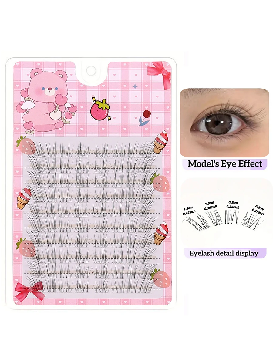 10 rangées de grappes de faux cils de renard volant diagonal clair et transparent, grappe unique bricolage C curl longueur 10mm-14mm