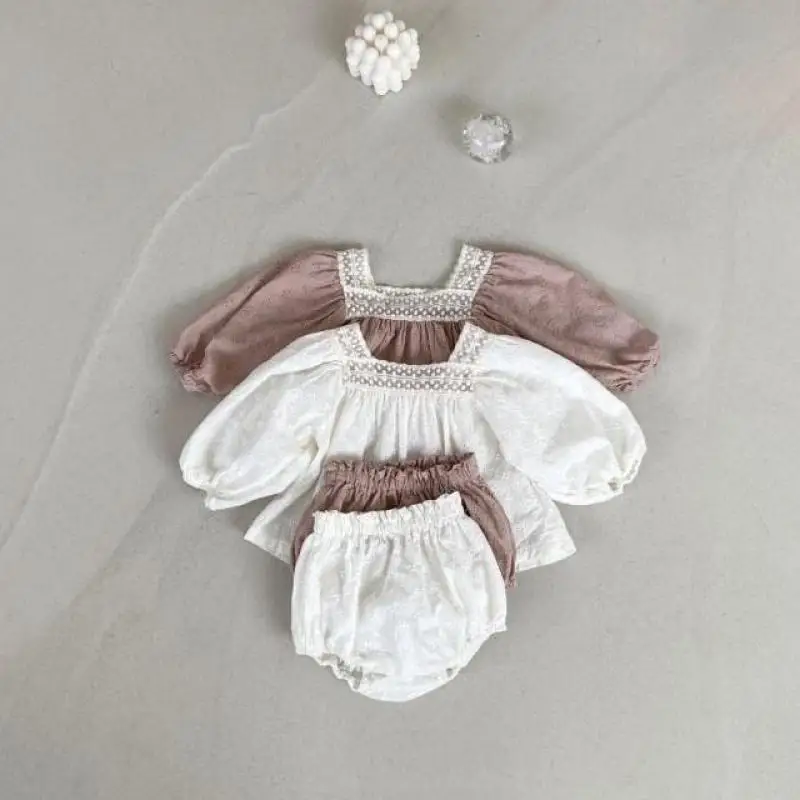 Infant Girl Cute Lace Collar Princess Tops + Pp Shorts 2pcs Suit Toddler Outfits 2025 Autumn New Baby Long Sleeve Clothes Set
