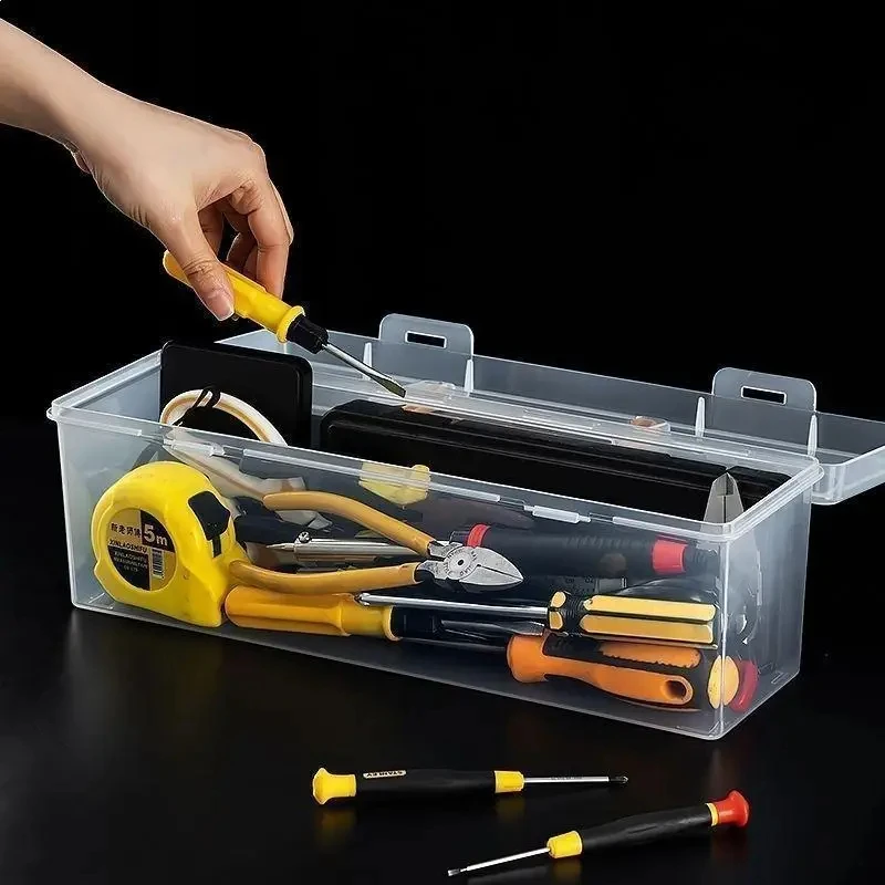 Multi Compartment Transparent Tool Organizer Hardware Storage Box with Carry Handle for Home Organization and Garage