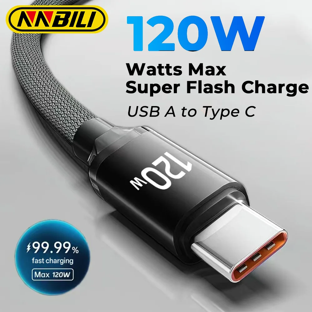 

NNBILI 120W USB A to Type C Cable Super Fast Charger Cord Quick Charge USB C Cables Phone Charger For Huawei Xiaomi Oppo Vivo