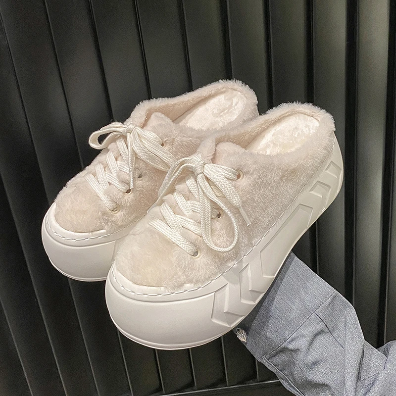 Thick Bottom Plush Slippers Warm  Cute Winter Outdoor Wear Women's Slip on Bean Bean Shoes Autumn Winter Cotton