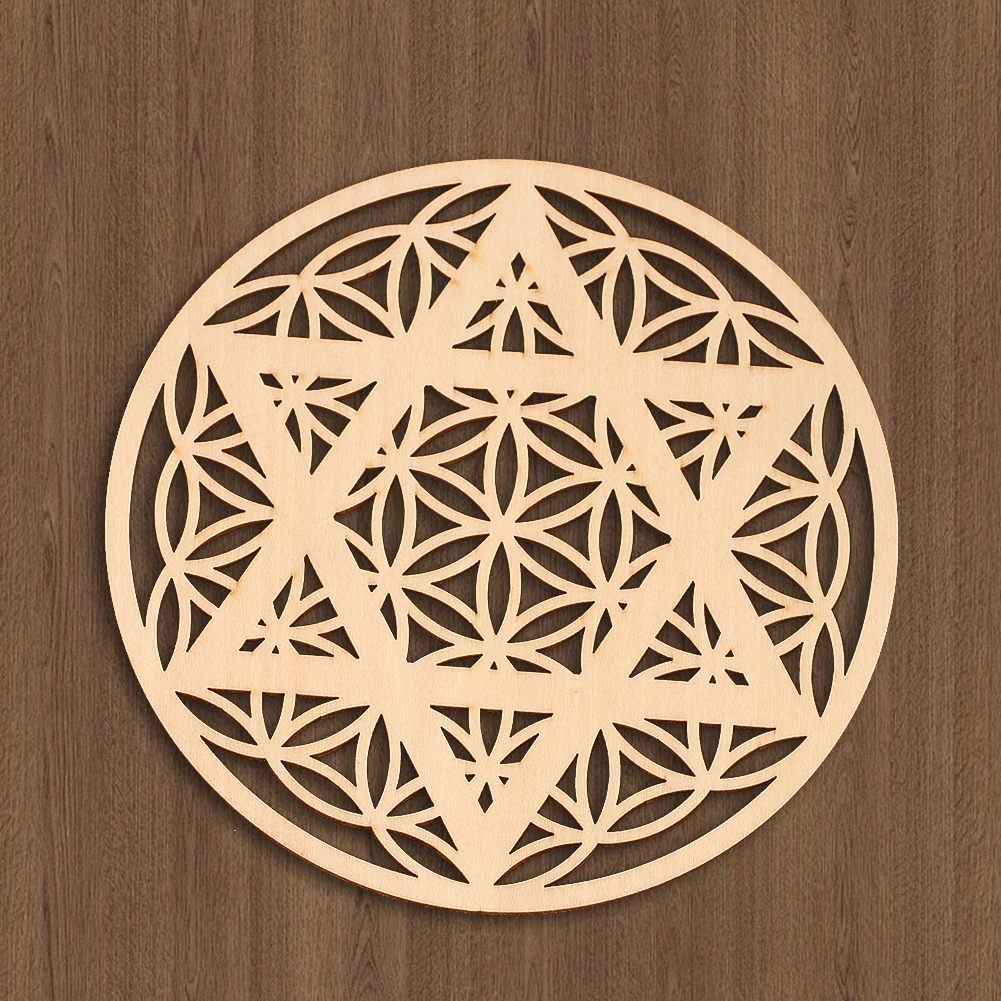 Wooden Hollow Out Star of David Hexagram Sacred Geometry Plate Base Crystal Grid Display Board Stand Hanging Art Home Decor