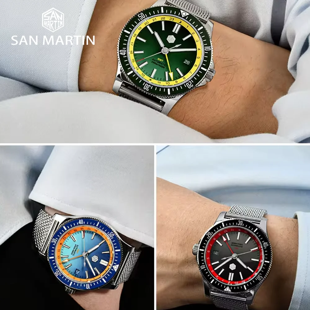 Saint Martin Original New 41mm GMT Diver NH34 Men Automatic Watch Quick Release Bracelet Water Resistance 200m Mechanical Watch