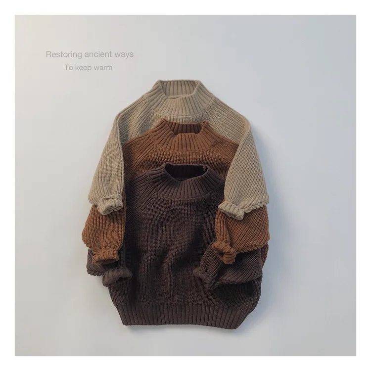 Korean Childrens Boys Winter Sweaters Thickened Needle Pullover Knitted Bottom Kids Boys Top Half High Neck Baby Boy Sweater