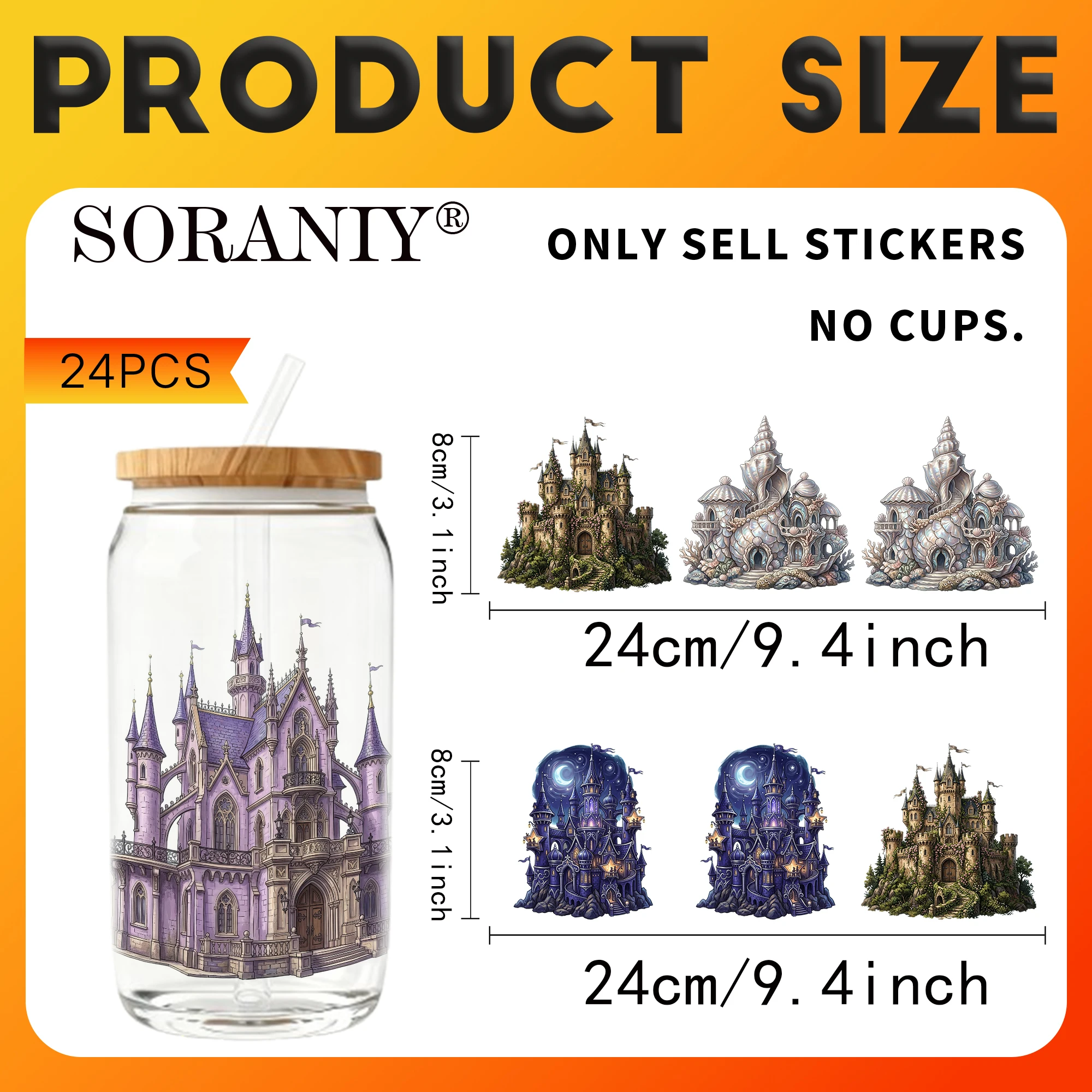 UV DTF Transfer Stickers - 24Pcs/Set Dreamy Princess Castle Theme UV DTF 16OZ DIY Transfer Stickers