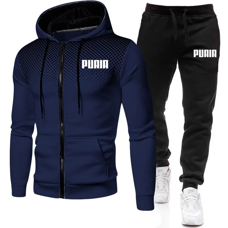 2023 nuovo inverno abbigliamento da uomo Set da uomo stampa felpa con cappuccio Set felpa con cerniera in pile pantaloni sportivi Casual tute da uomo