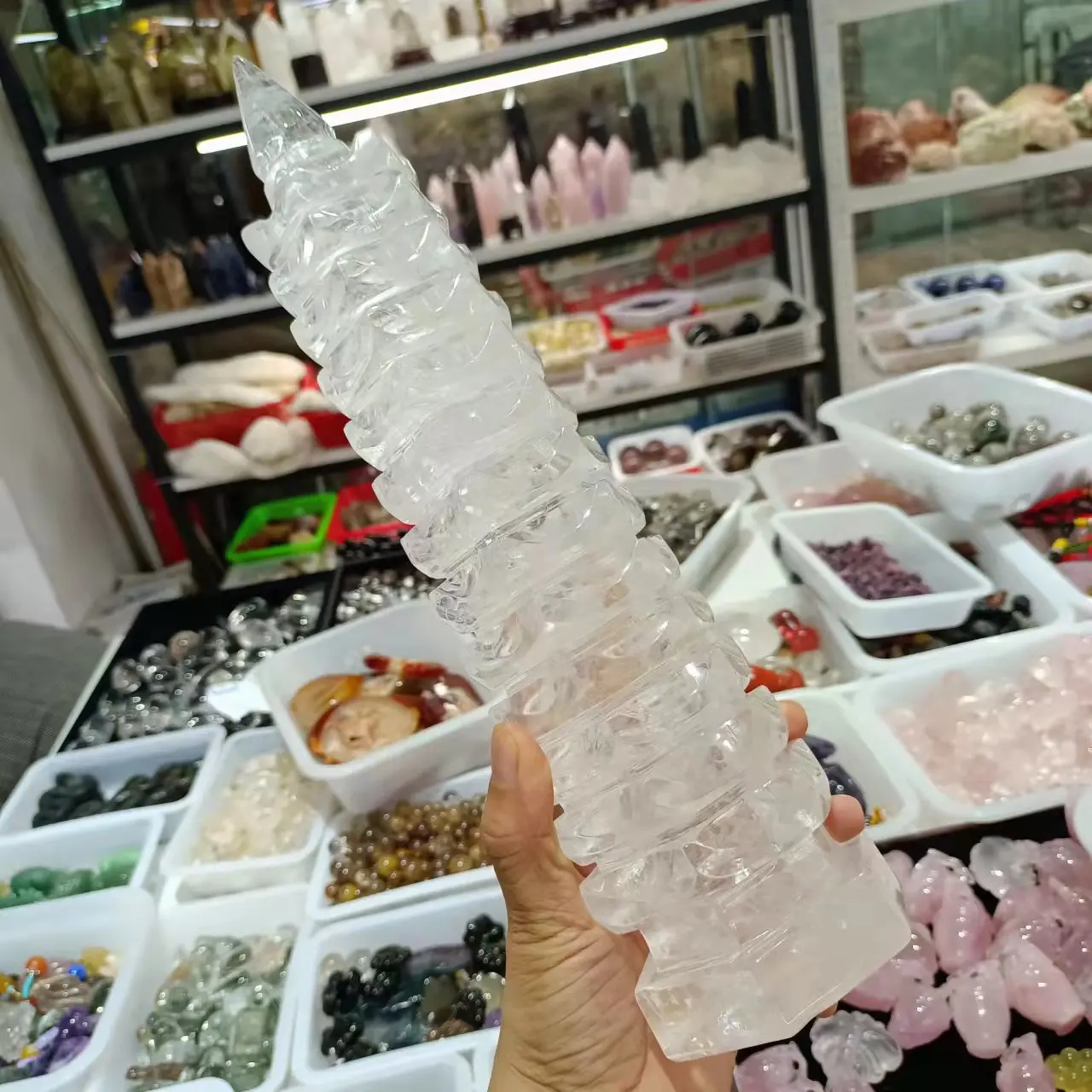 Natural White Quartz Wenchang Tower,Transparent White Crystal Raw Stone Carved Energy Tower,Mineral Specimen Reiki Healing Gem