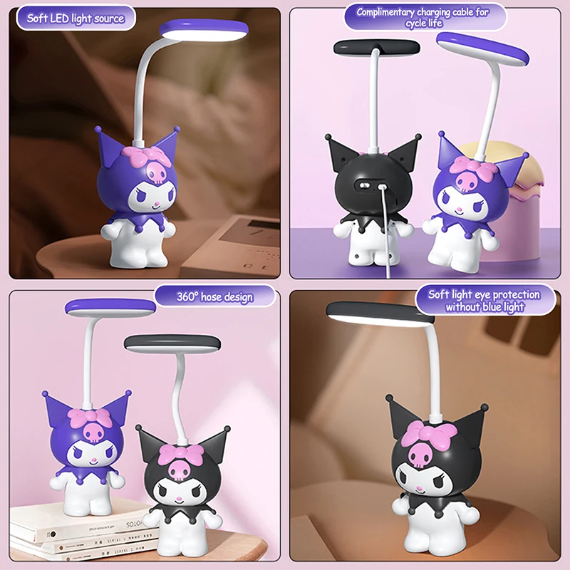 Kawaii Kuromi Eye Protection Candeeiro de Mesa, Quarto bonito Luz de cabeceira, Lâmpada dos desenhos animados, Anime Sanrio, Coração feminino