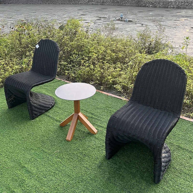 

Outdoor garden courtyard creative design rattan single solid wood coffee table combination outdoor waterproof and sunscreen