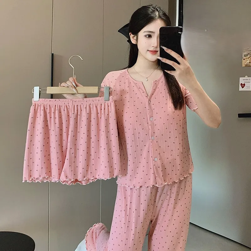 

Женский комплект пижамных брюк из спандекса с десертным принтом, облегающий, с круглым вырезом, рукавом три четверти, длинные брюки, осенняя домашняя одежда