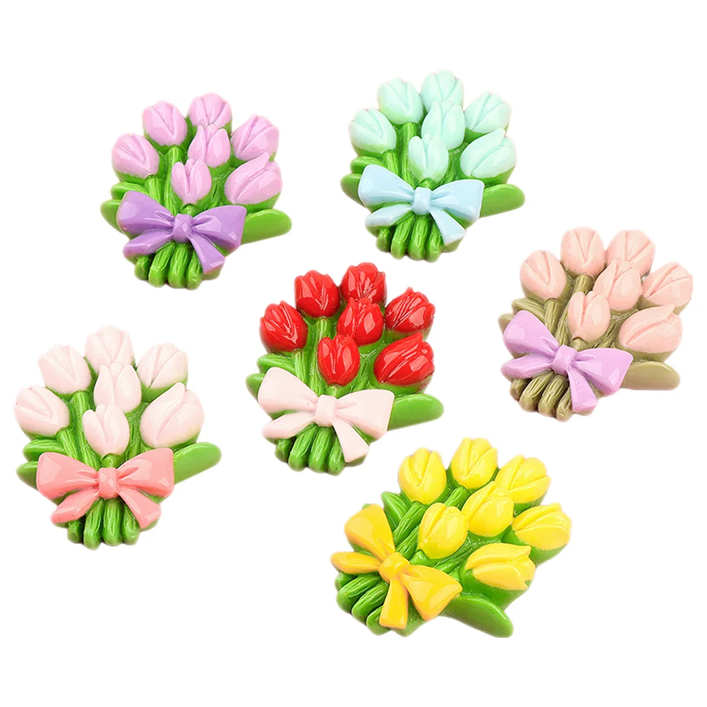 

6 Pcs Cream Gum Artificial Bouquet Potted Flowers Resin Fake Rose Petals DIY Adornment