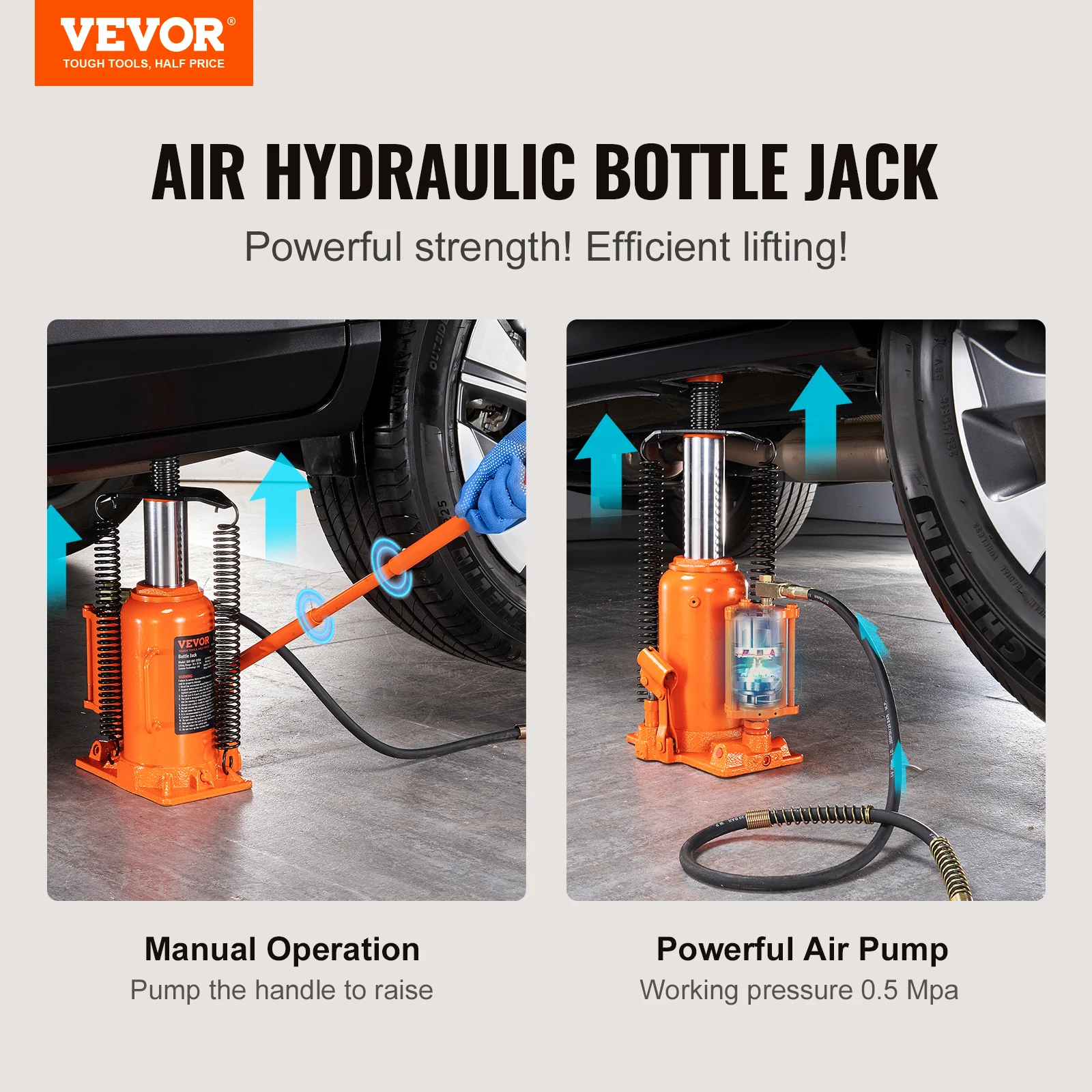 VEVOR Air Hydraulic Bottle Jack 20Ton/40000LBS All Welded Bottle Jack for Car Pickup Truck RV Auto Repair Industrial Engineering