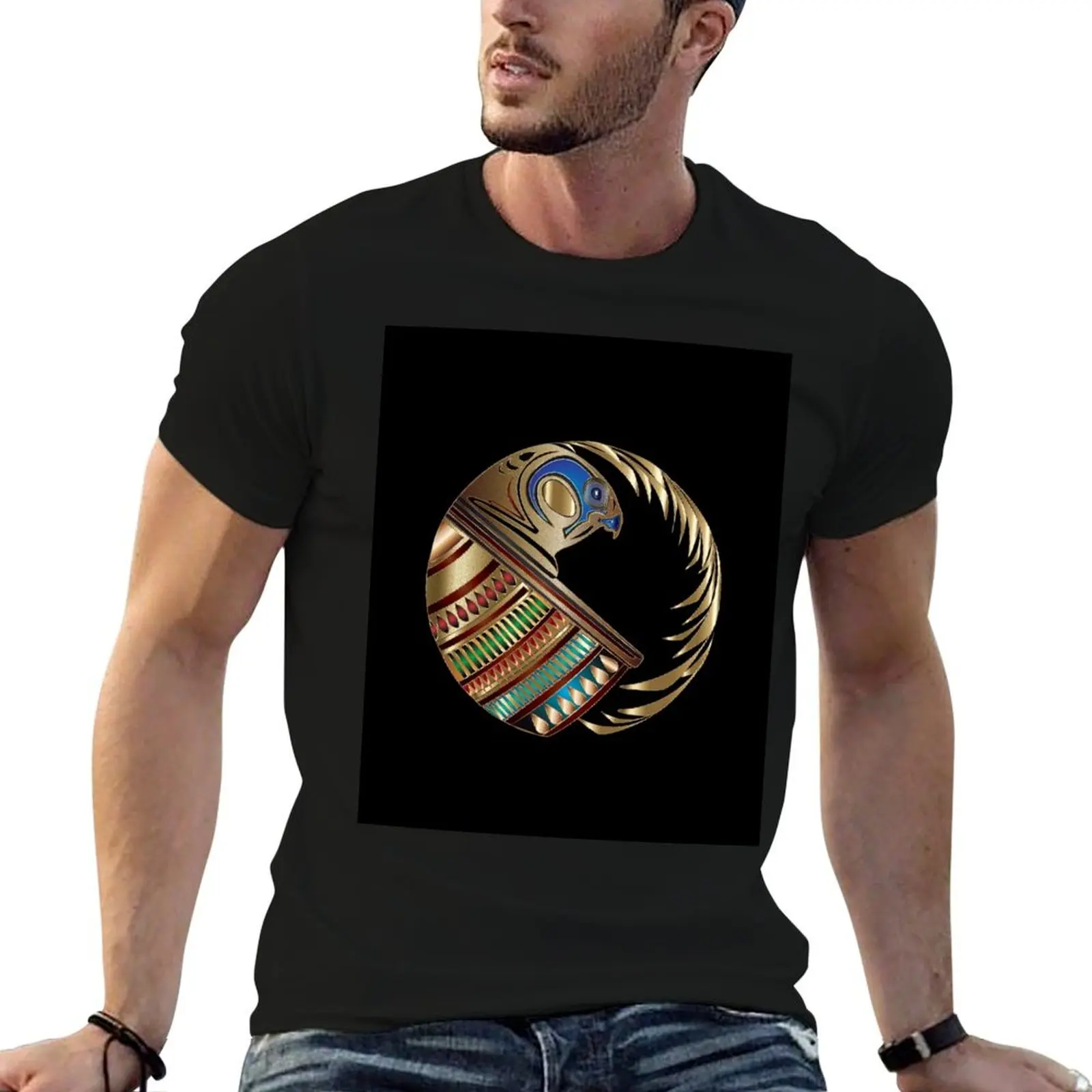 

Gold Horus The Sentinel Amulet T-Shirt man t shirts for men casual anime t shirts for man cotton tshirt 100% T-Shirt