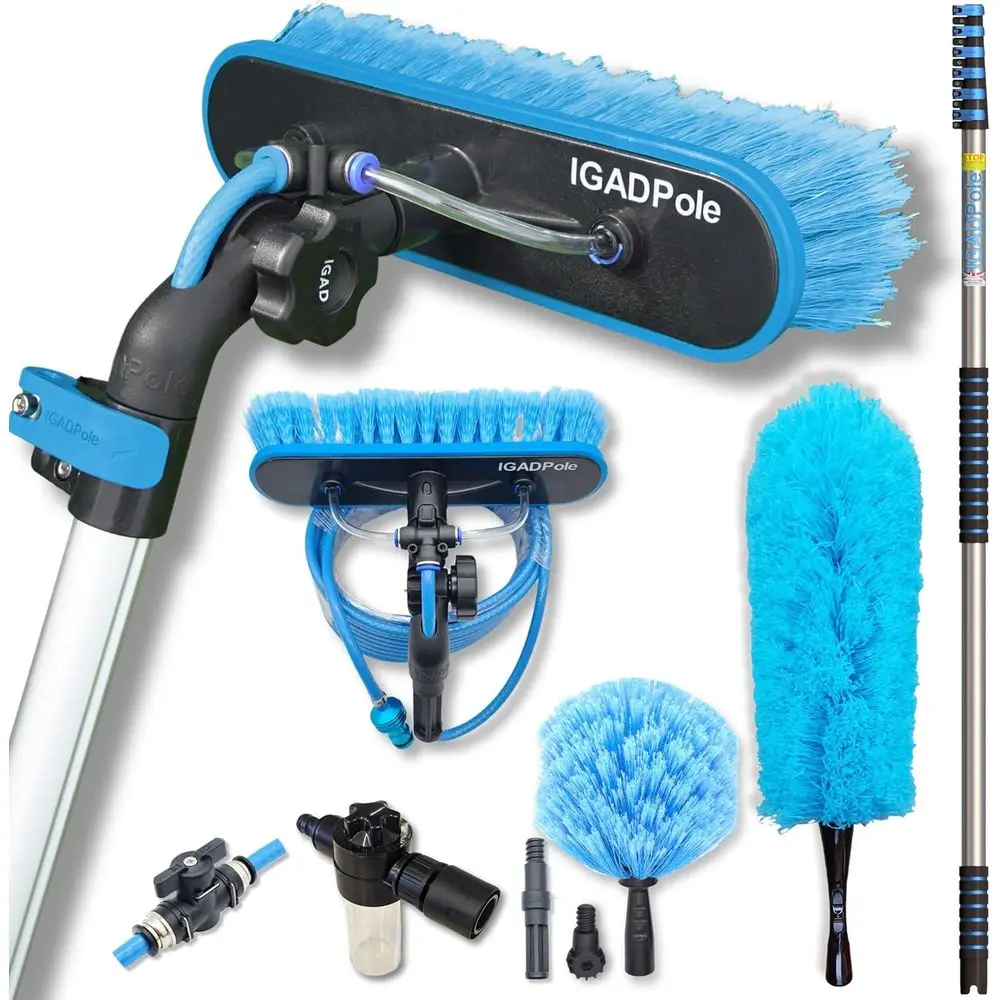 

24 FT Washing Kit: Water-fed Brush with Soap Dispenser, Cobweb Dusters, 6-Stage Telescoping Pole 5-24ft Pole/Window and Dusting