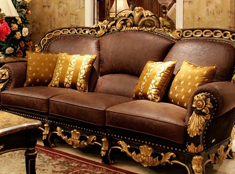 

Новая китайская классическая вилла, гостиная, диван, резьба по дереву, цветочная мебель, контактная поверхность, кожаный дизайнер