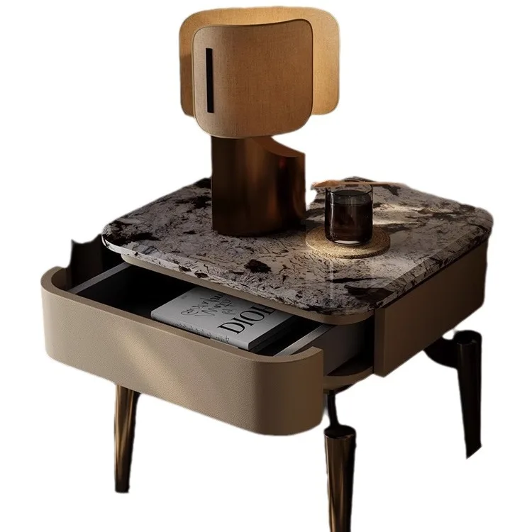 Leichter Luxus, minimalistisch, Villa, groß, flach, Schlafzimmer, Nachttisch, Edelstahl, modern, schlicht