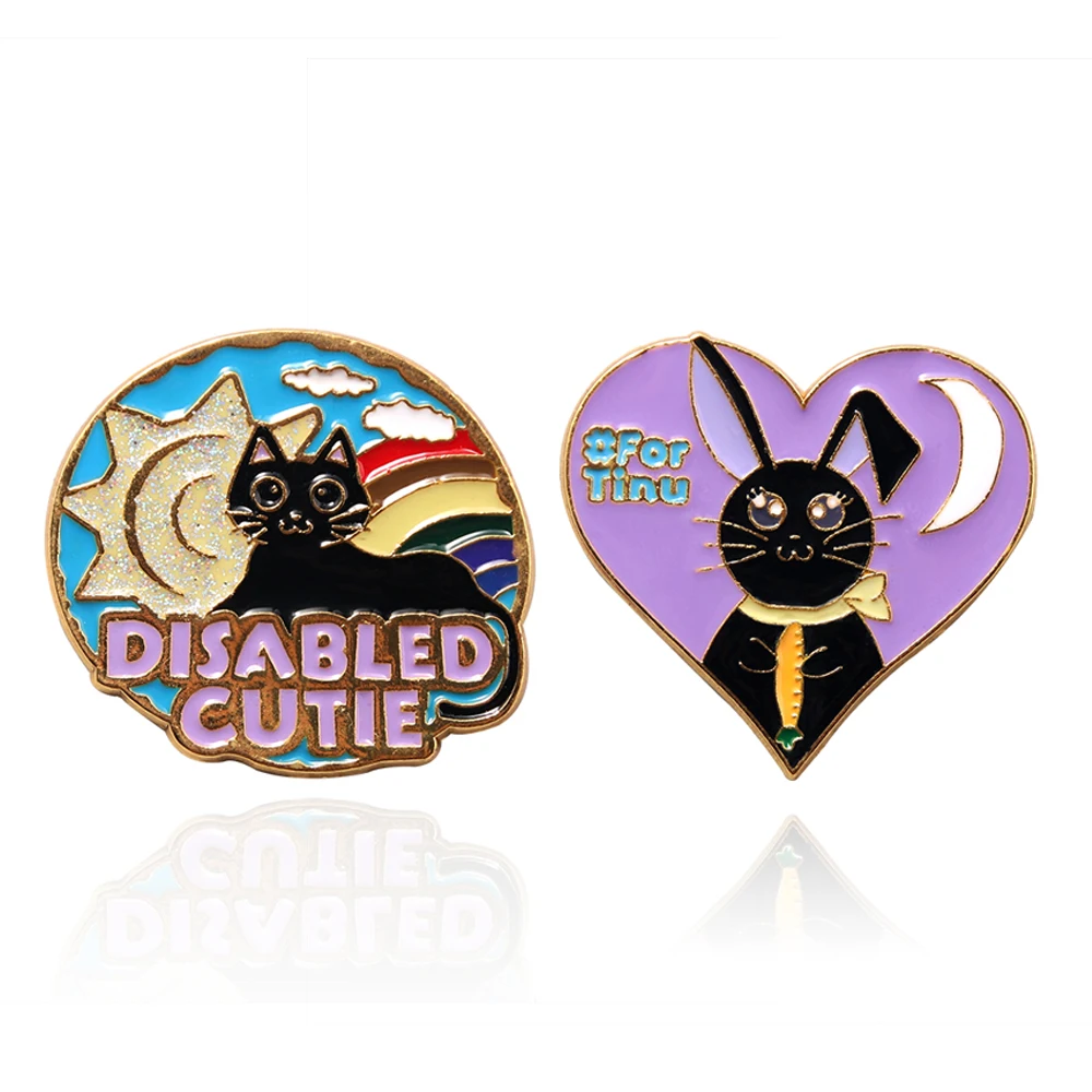 DISABLED CUTIE Enamel Pin Cute Cartoon Decoration Sun Cat Glitter Badge Brooch For Women Men Lapel Pin Jewelry Accessories Gift