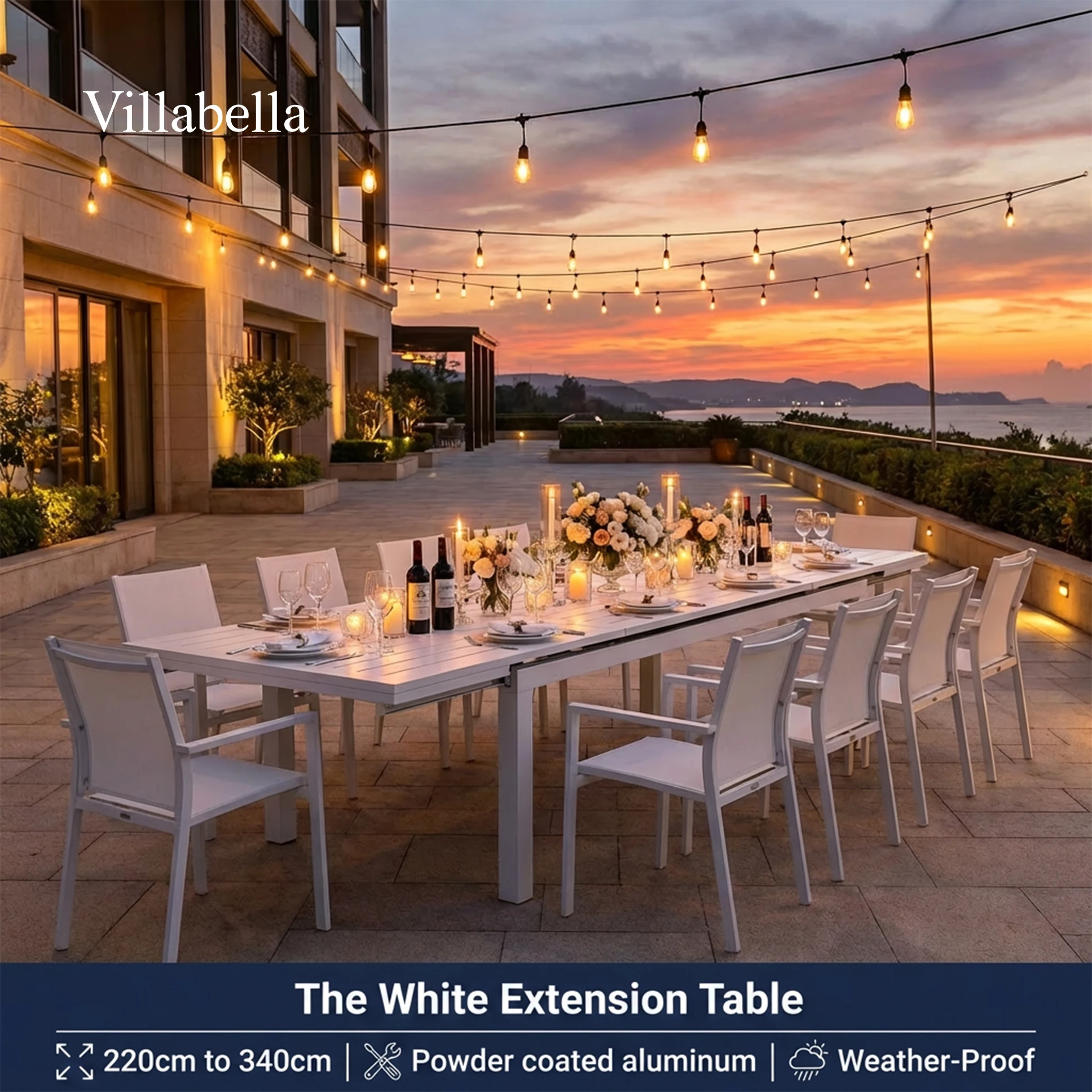 

Extendable Outdoor Dining Table Rust-Proof Powder-Coated Aluminum Patio Furniture Garden Table For Hotel Resort Restaurant