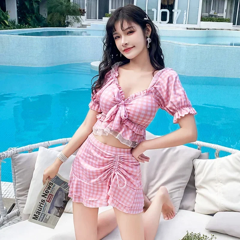 2024 New High Waist Bikini Women Swimwear Biquini Push Up Two Piece Swimsuit Sexy Strój kąpielowy Korea Ladies Swimskirt Beachwear