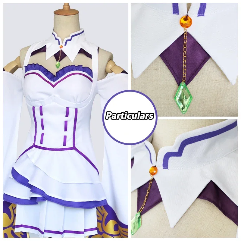 2025 Anime nuevo muñeco Rezero Re Zero Emilia Cosplay disfraz capa muñecas peluca vestido disfraces de Halloween para mujeres QIQ31