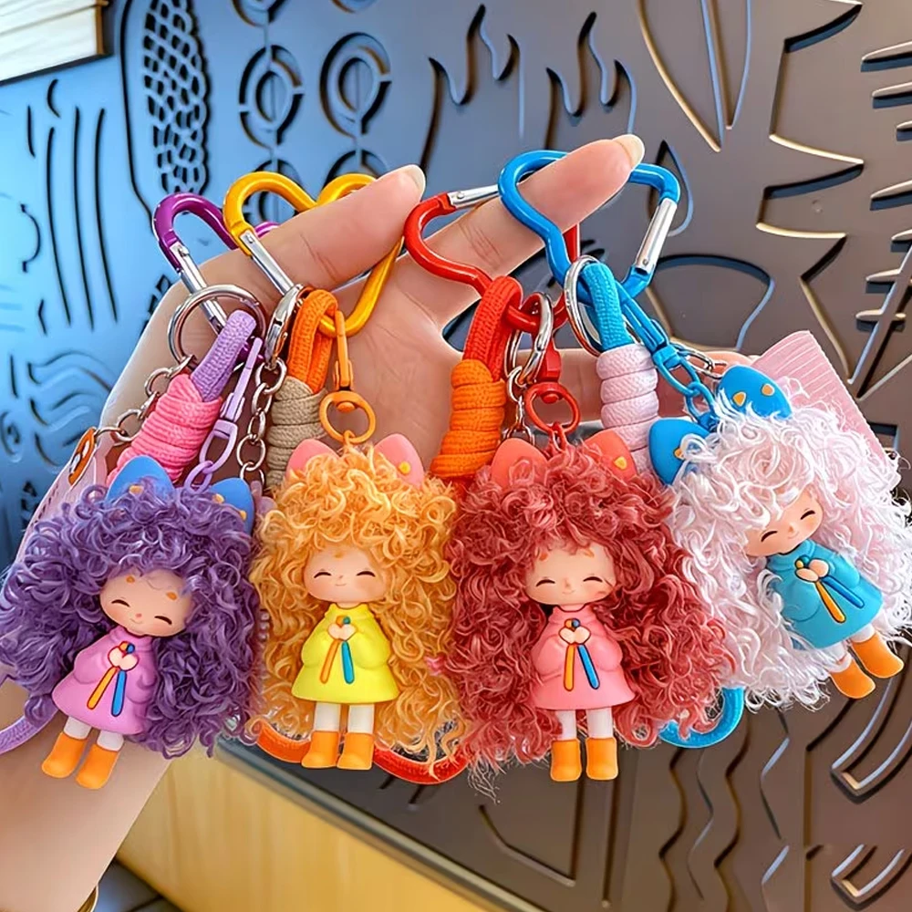1pc Big Wavy Hair Girl Pendant Cartoon Cool Frizzy Hair Girl Keychain Pendant Women's Bag Decoration Small Gift Keyring Car Key Decoration Pendant Accessory
