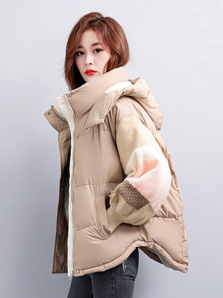 Fashion Patchwork Winter Women Coat Hooded 2023 New Casual Thick Parkas Loose Warm Down Cotton Padded Jackets