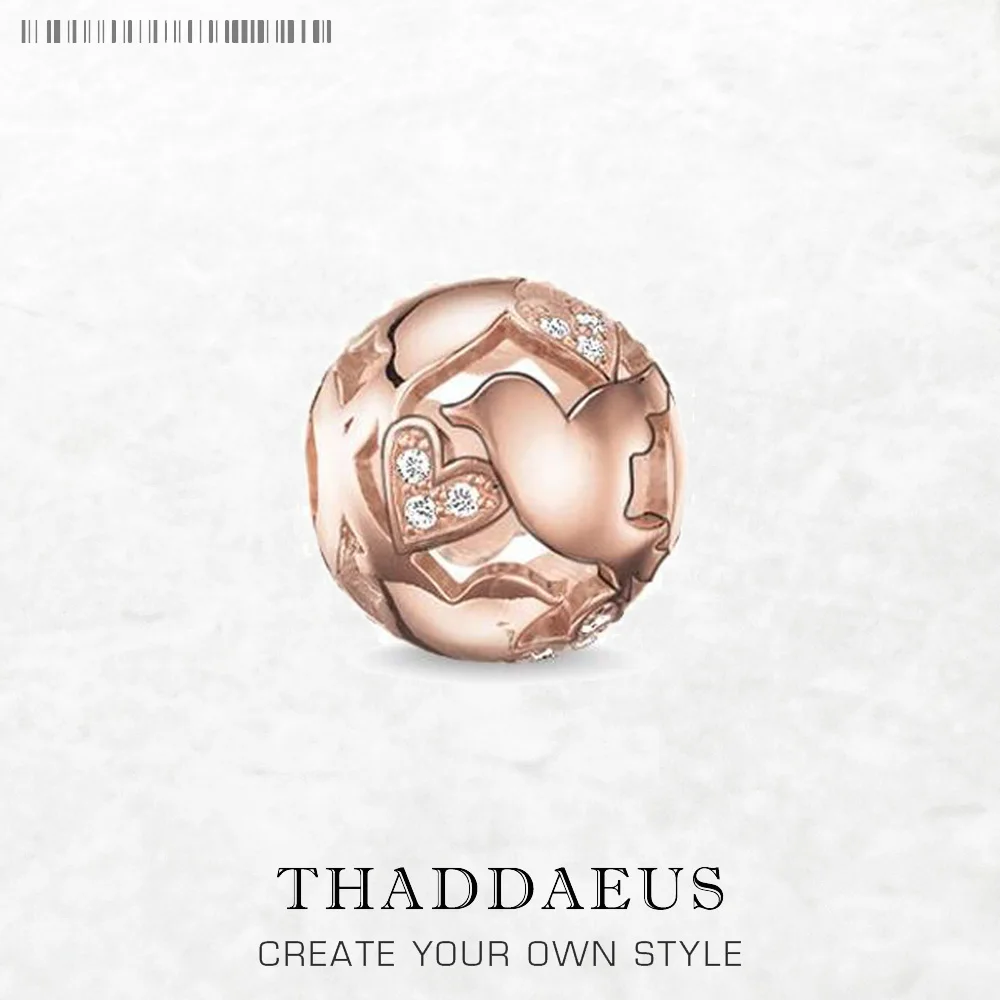 

Rose Gold Beads Love Bird 925 Sterling Silver Charm Jewelry Accessories Romantic Gift For Women