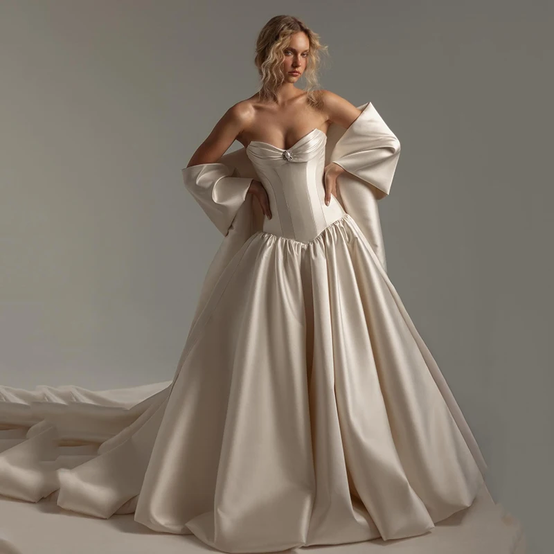 Eightree Elegante A-Linie Brautkleider Weiß Schatz Prinzessin Schal Brautkleid 2026 Langes Hochzeitsball-Abschlussballkleid Maßgeschneidert