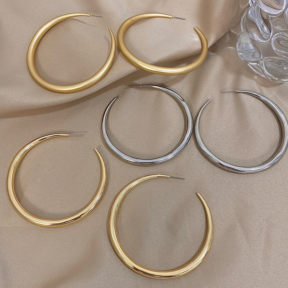 AENSOA Fashion Simple Round Circle Geometric Hoop Earring for Women Vintage Gold Color Big Large C Shape Earring Huggies Jewelry