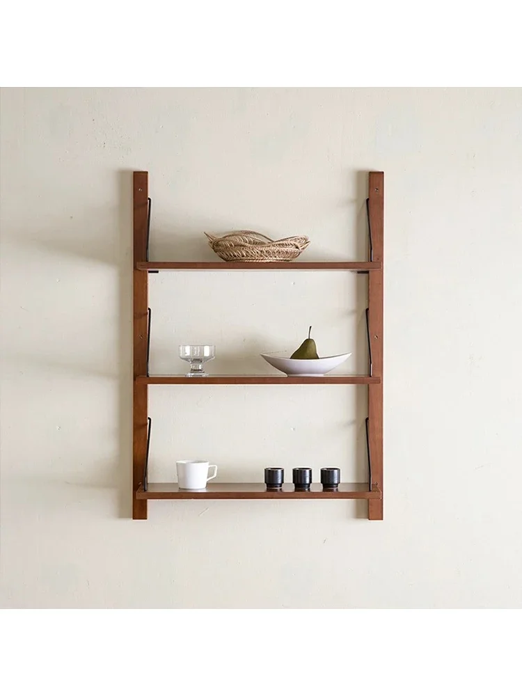 Study tea room bookshelf shelf solid wood baffle  living room wall  retro display shelf wall hanging