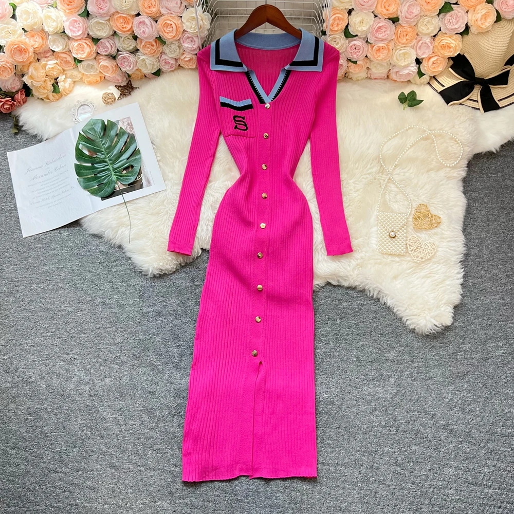 YuooMuoo Markenmode Herbst Strickkleid Damen 2026 Neues Besticktes Langarm Bodycon Pulloverkleid Streetwear Damen-Outfits – Detail 7