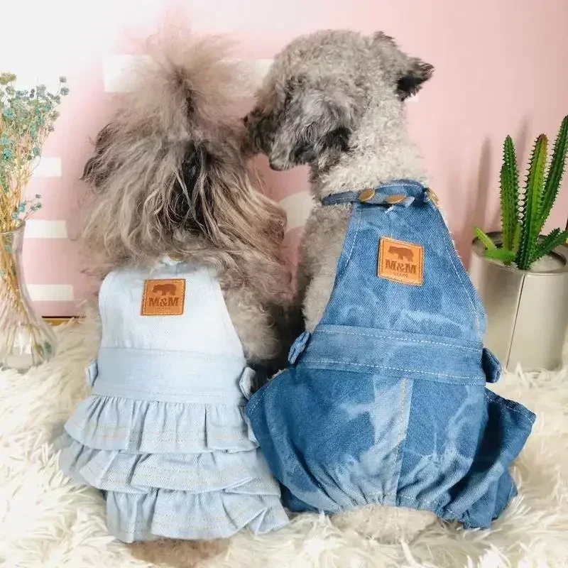 Dog Clothes Denim Jeans Dress Jumpsuit Boy Girl Dog Clothing Couple Pet Outfit Puppy Costume Overalls Pants Dropship Pet Costume