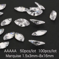 50pcs 100pcs Marquise Cut CZ Stone AAAAA 1.5*3mm 2*4mm 2.5*5mm 3*6mm White Cubic Zirconia Stone Synthetic Gems For Jewelry DIY