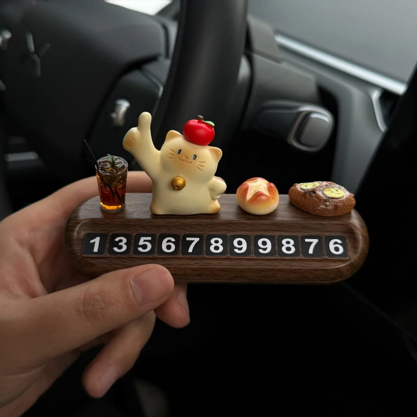 New Cute Cat Temporary Parking Number Plate, Car Dashboard Phone Number Sign, Auto Interior Relocation Decor Gift