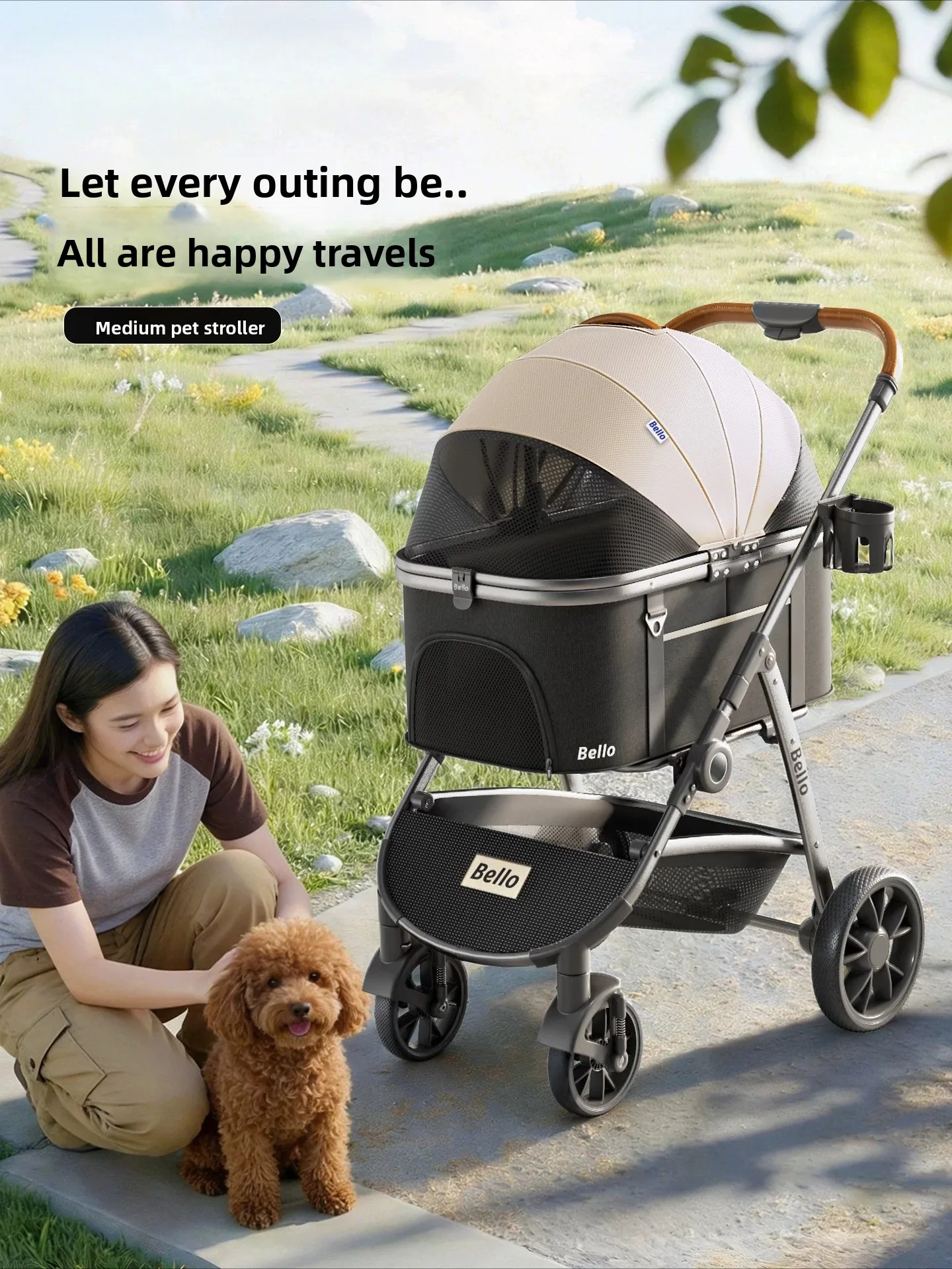 Detachable Foldable Pet Stroller Portable Luxury Aluminum Alloy Shock Absorbing Stroller For Multiple Pets