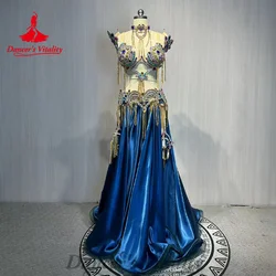 BellyDance Costume Suit Senior Rhinestone Bra+luxury Satin Long Skirt 2pcs Customized Women Oriental Dance Performance Costumes