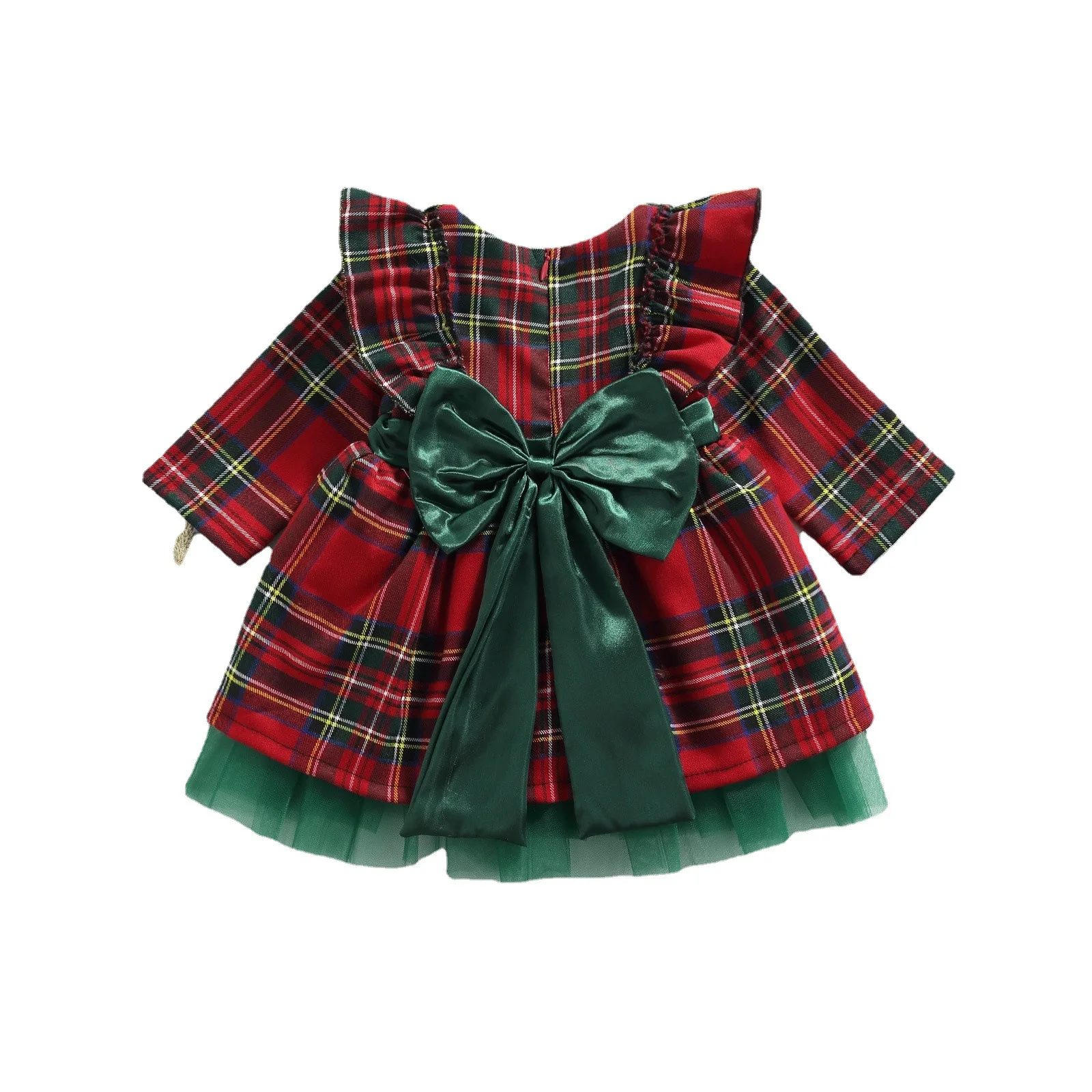 Baby Girl All Seasons Long Sleeve Plaid Dress with Bow for Streetwear Daily Clothing