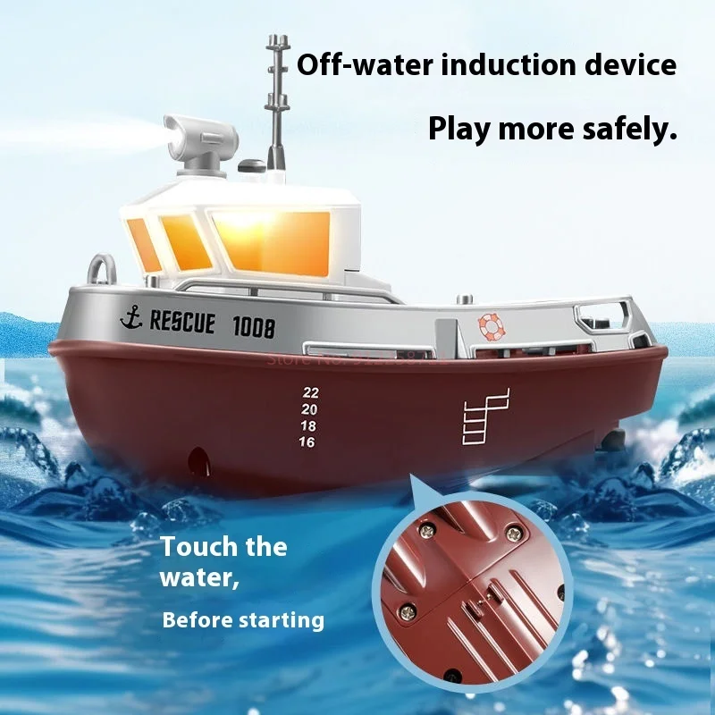 1:32 Mini zdalnie sterowana łódź ratownicza 2.4g Rc Tugboat Led Light Rc Ship Lighting Elektroniczne łodzie Rc Zabawki wodne Chłopcy Dziewczynki Prezent