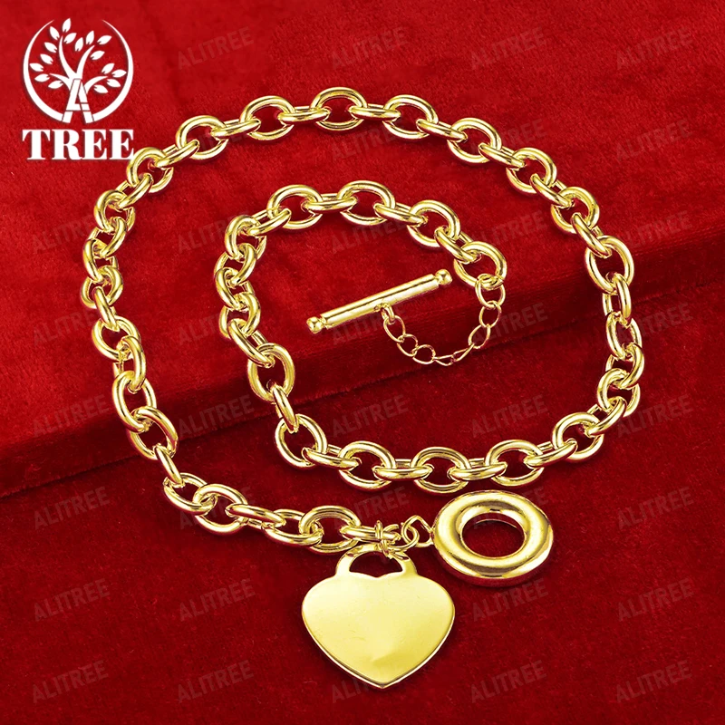 

47cm 18k Gold Heart Pendant Necklace For Women Fashion Charm New Jewelry Engagement Party Gift Accessories For Girlfriend