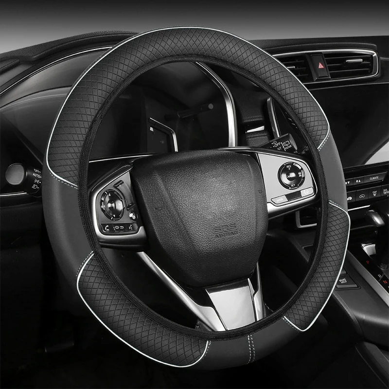 Quilted Embossed Microfiber Leather Steering Wheel Cover No Inner Ring Universal All Season Car Interior Accessories