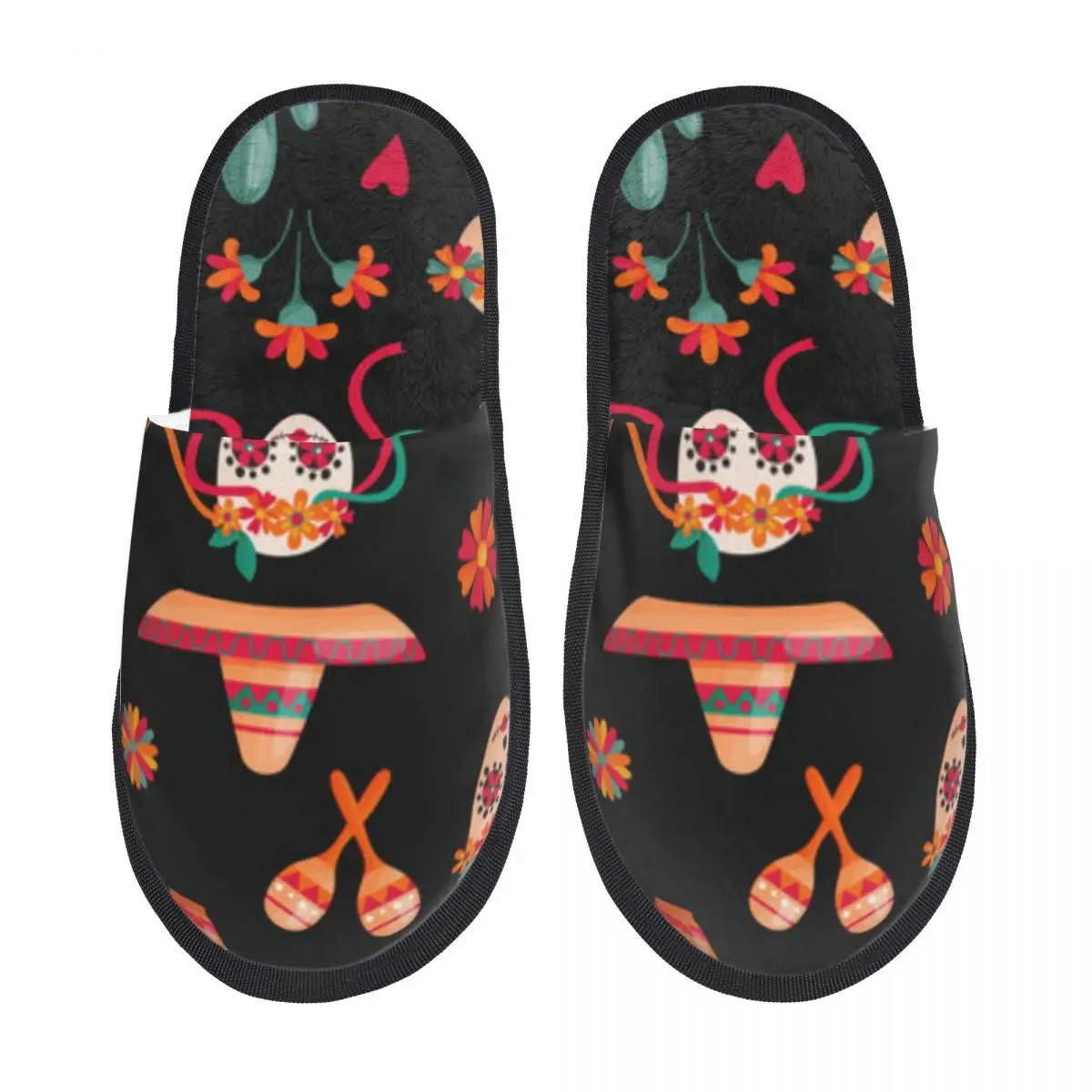 Pantuflas de piel para hombre y mujer, zapatos de Casa florales, calaveras de azúcar, mullidas, cálidas, a la moda, para invierno